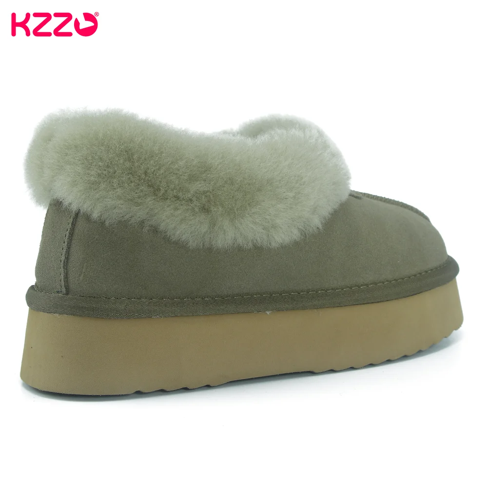 KZZO Fashion Winter Ultra Mini Women Platform Snow Boots Sheepskin Natural Wool Fur Shallow Casual Ankle Warm Shoes Thick sole