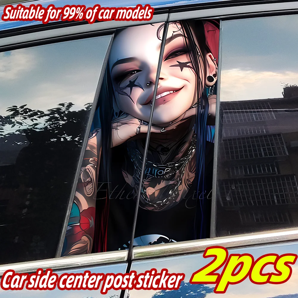 

Smile Tattoo Girl Car Stickers Auto B Pillar Waterproof Sunscreen Decor Cover Scratches Car Door Pillar Vinyl Decals Accessories