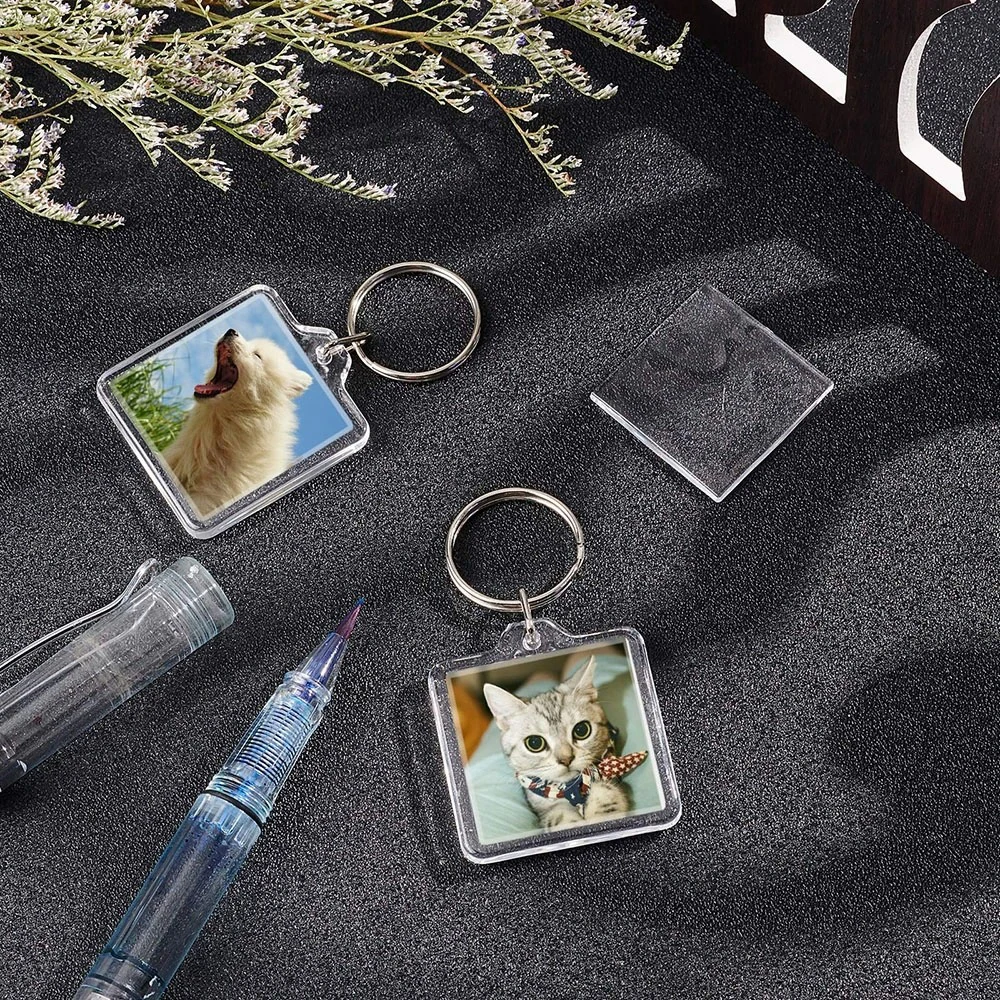 100Pcs Square Custom For DIY Picture Frames Keyring Clear Blank Photo Insert Keychains Acrylic Photo Frame Keychain