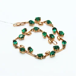 585 Purple Gold Intage Fine Jewelry Luxury Daily Bangles Plated 14K Rose Gold Green Gems Fresh Leaves Bracelet for Women