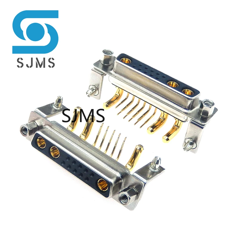 1PCS 13W3 30A Male Female Current Connector Right Angle D-SUB Adapter With Stand PCB Solder Type 10+3 Pin Plug Jack High Power