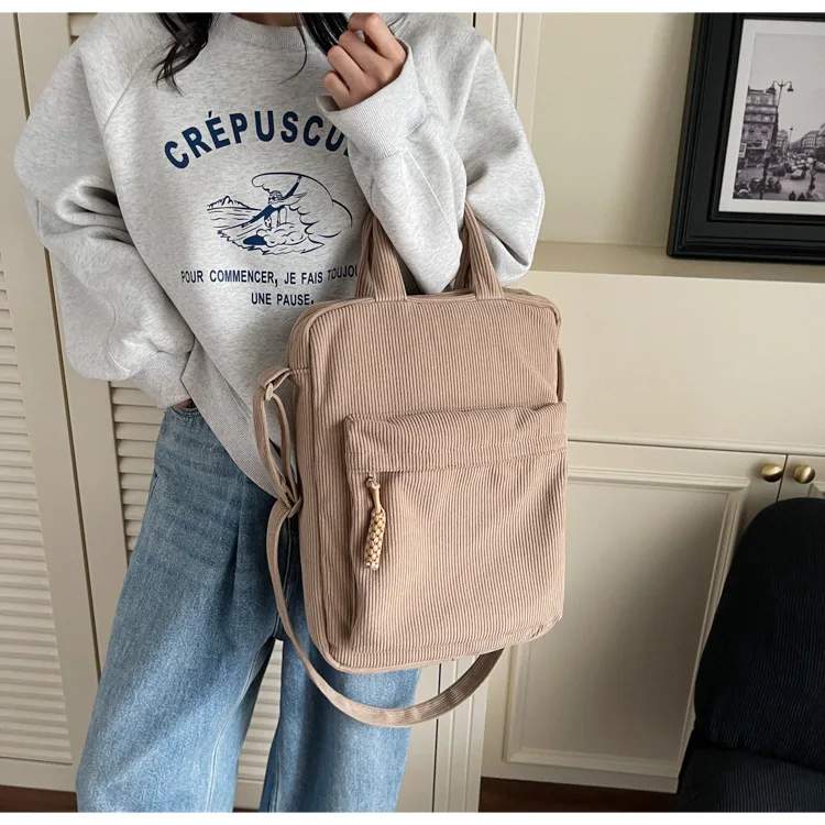 

Vertical square simple hand-held shoulder bag, thickened corduroy computer storage, large capacity casual crossbody women's bag