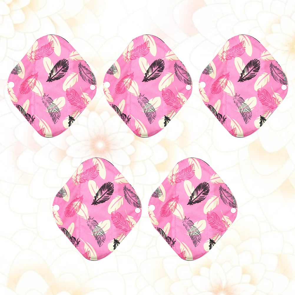 

5pcs Reusable Sanitary Pads Washable Menstrual Pads Charcoal Fiber Print Nursing Mat Durable Underwear Wings Snaps Easy
