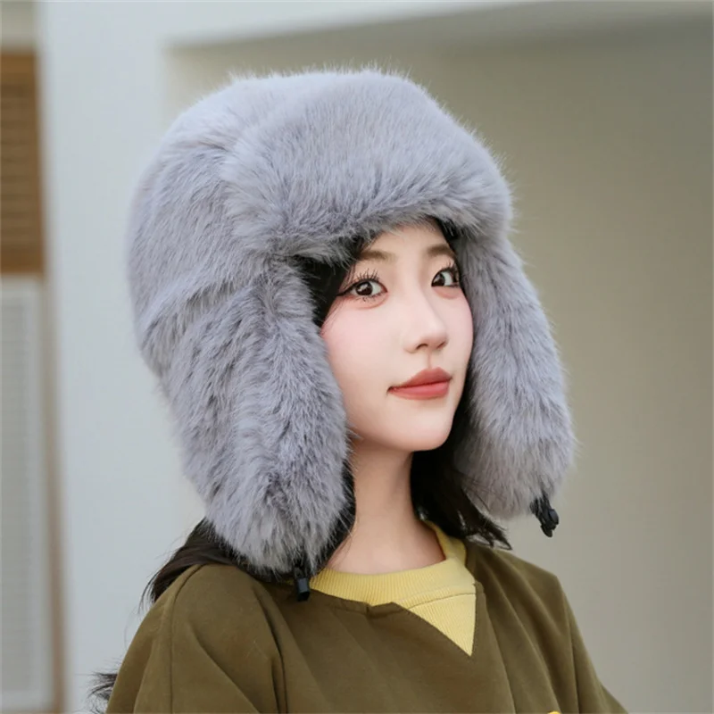 

Faux Fur Hats Women Trapper Cap Aviator Trooper Earflap Ladies Hat New Bomber Hats Ushanka Russian Hat Woman Winter Women's Cap