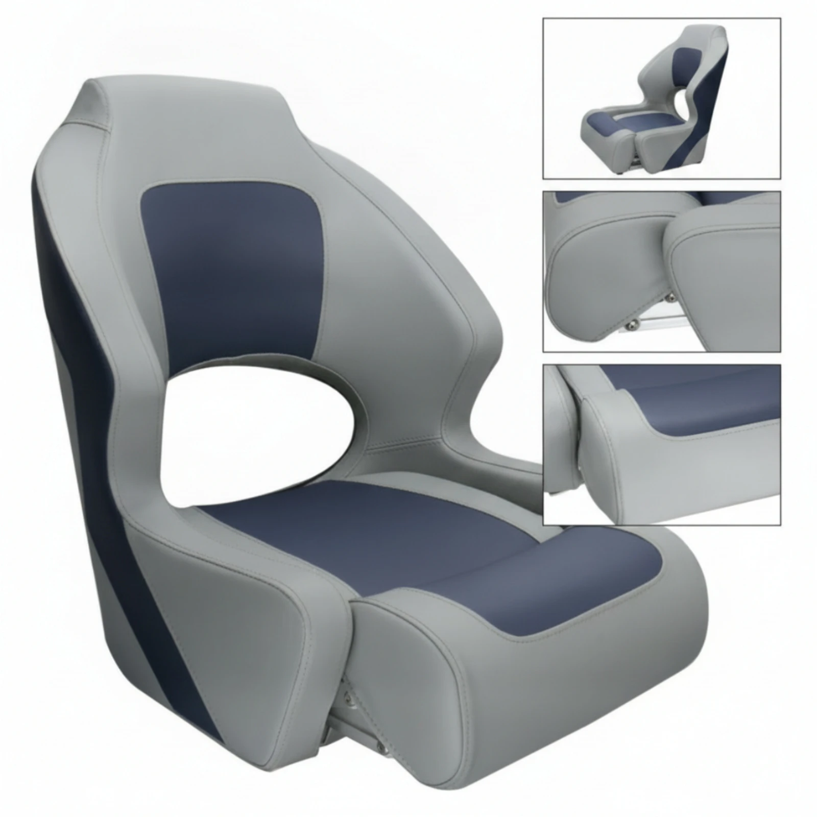 

High-back Marine Captain Chair Folding Boat Seat with Cushion Two-tone Design for Yacht Cockpit Comfort