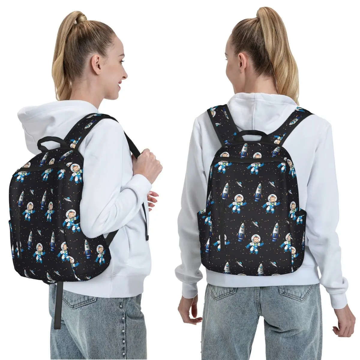 George The Curious Monkey Astronaut Cartoon Backpack Daypack Large Capacity BookBag School Bag Shoulder Bags for Men Women