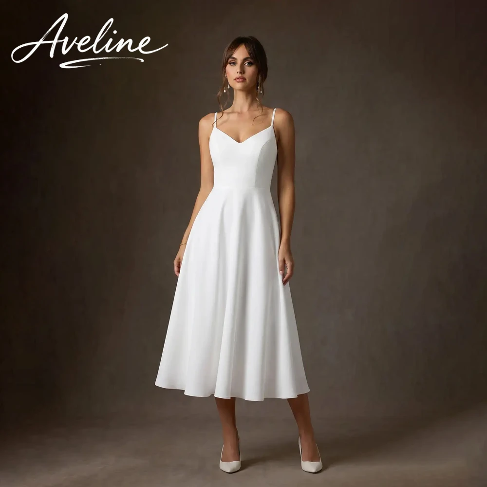 Classic Lace Party Dress V-Neck A-Line Wedding Dress 2026 Spaghetti Straps Sleeveless Mid-Calf Vestidos De Novia Customized