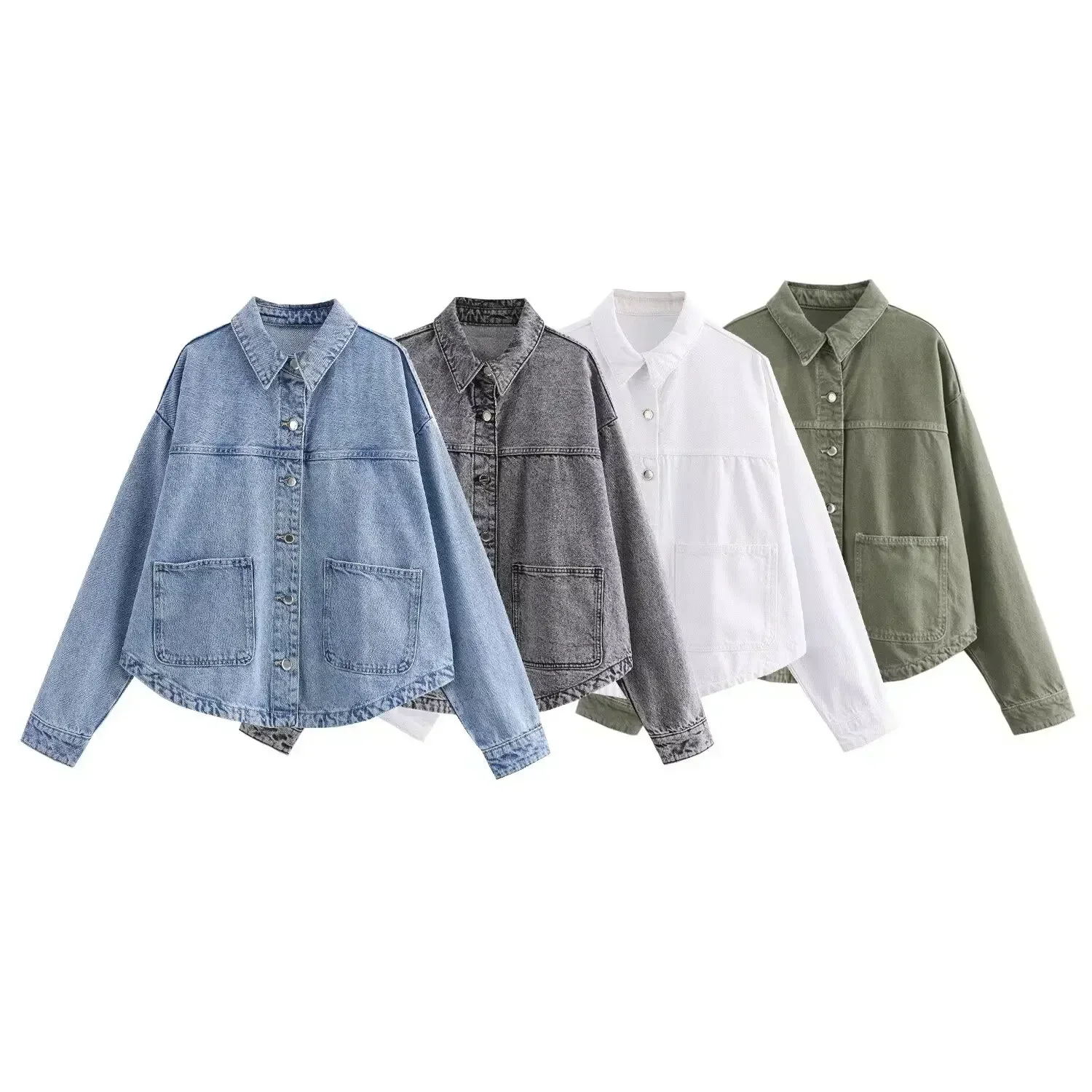 Women's new fashion large pocket decoration loose casual denim jacket coat retro long sleeved Button up women's coat chic