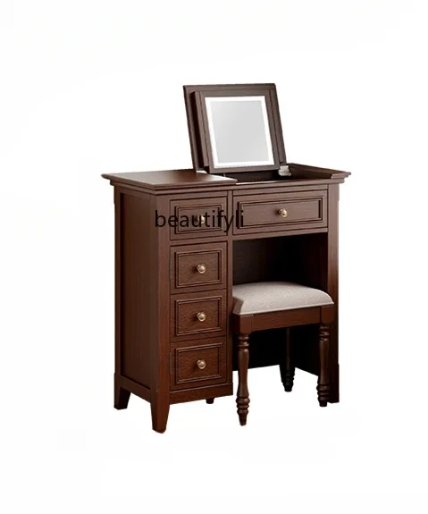 

Medieval dresser small apartment makeup table clamshell mirror beauty storage cabinet integrated classic brown bedroom furniture