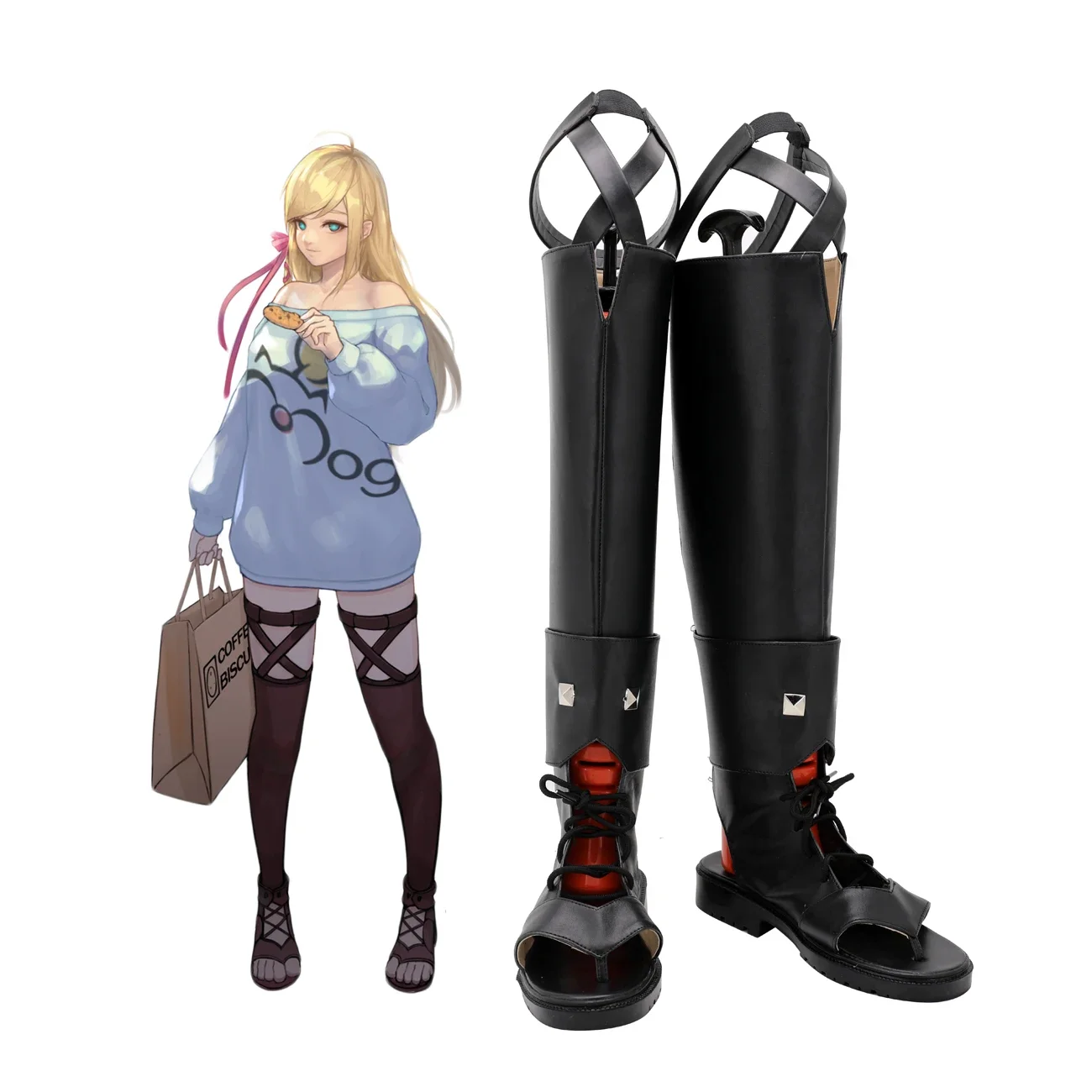 

Final Fantasy XIV FF14 Minfilia Warde Cosplay Boots Black Leather Shoes Custom Made for Men and Women