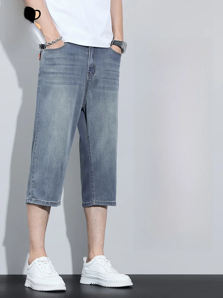 PaulFrank Retro americano mono muslo alto siete cinco pantalones verano fino drapeado Lyocell Denim suelto recto suelto ajuste