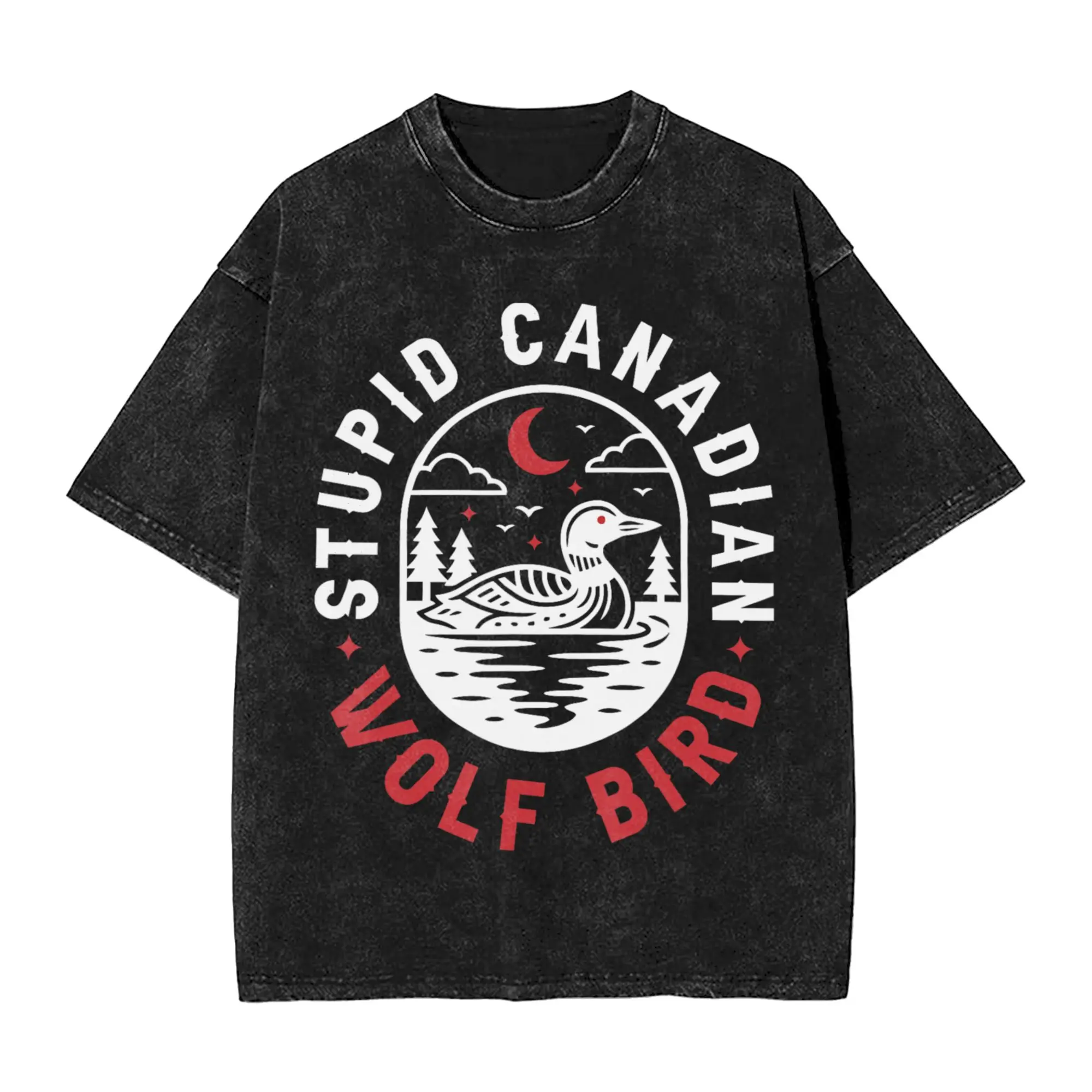 Men Women T Shirt Stupid Canadian Wolf Bird Sarcastic Loon Bird Washed T Shirts Summer Tee Shirt Streetwear Loose Cotton Clothes