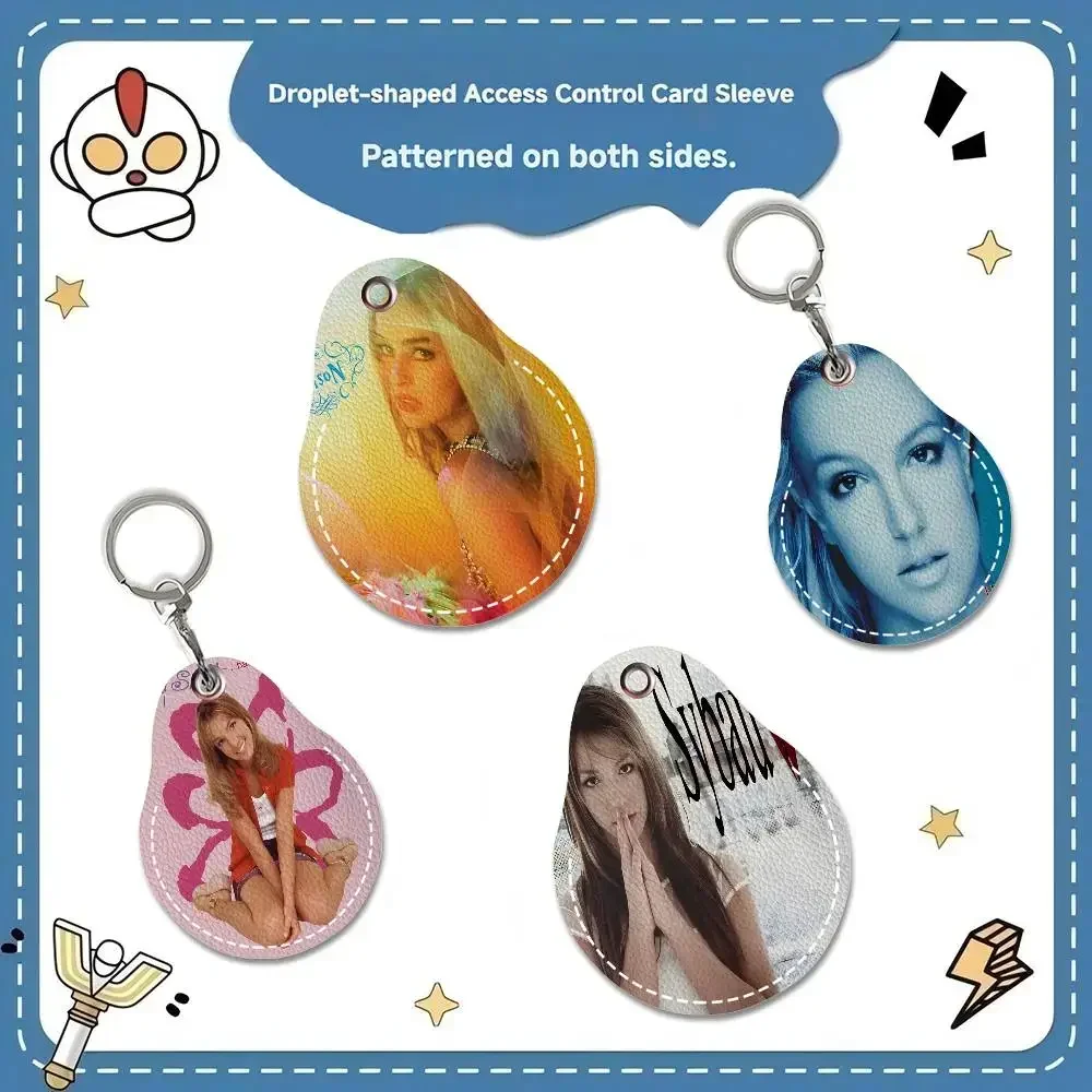 B-Britney-Spears Pop-Glamorous Keychain Access Card Bag Key Tag Ring Leather Card Holder Keychain Key Ring Door Lock Access Tags