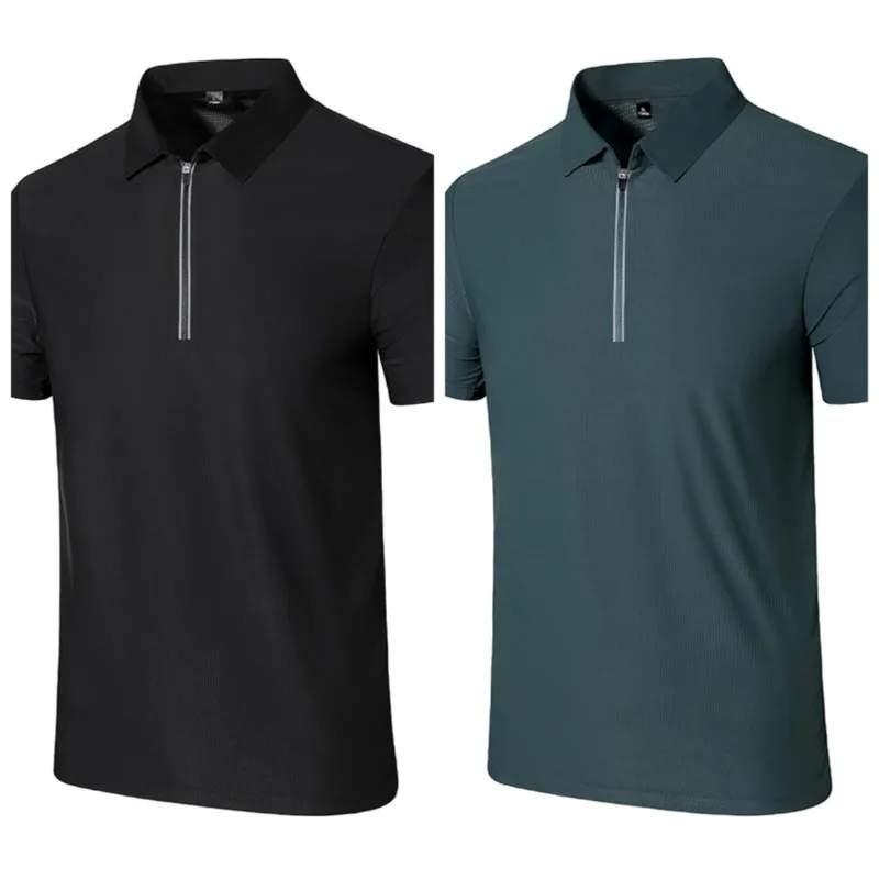 Sommer Business Freizeit Mode Vielseitiges Einfarbiges Trendiges T-Shirt Herren Mode Halb-Reißverschluss Eisseide Schnelltrocknend Poloshirt