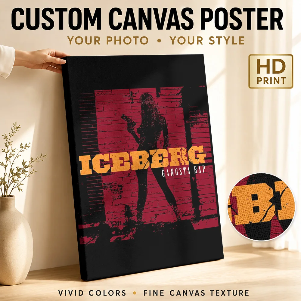 Iceberg Gangsta Rap Silhouette Canvas Print Personalized Photo Geometric Color Blocking Wall Art For Bedroom Listening Corner