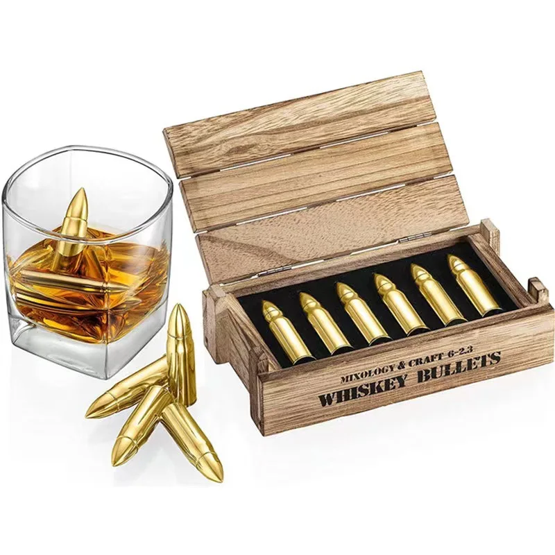 

FANDAO Outdoor 7.62 Stainless Steel Bullet Ice Cubes Whiskey Quick Chill Ice Cubes With High-end Wooden Boxes For Camping Picnic