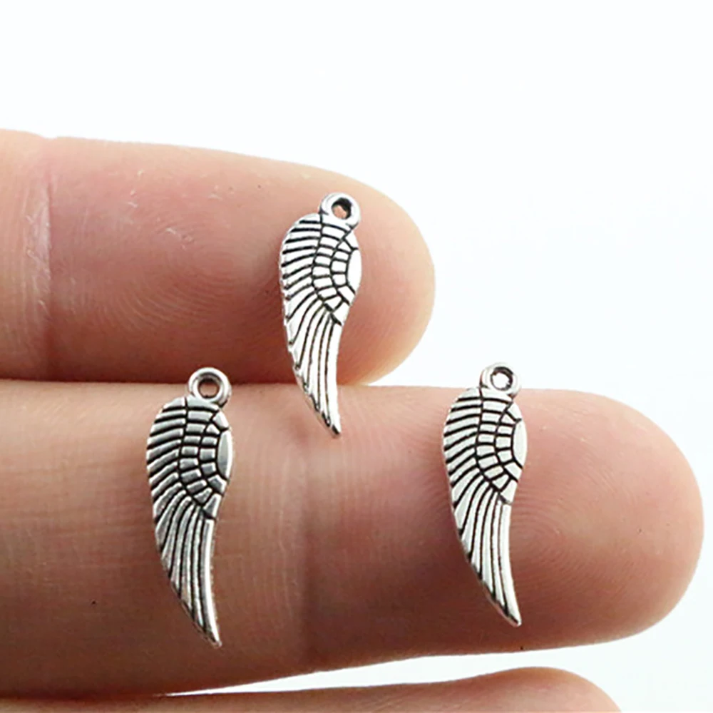 17x5mm 50 sztuk Antique Silver Plated skrzydła i ręcznie robiony wisiorek: DIY dla bransoletki necklace-P2-33