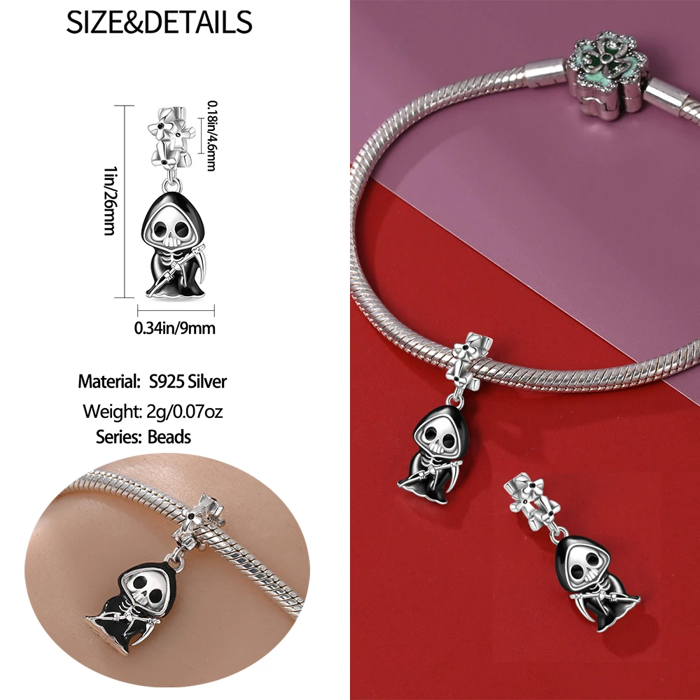 Purple 925 Sterling Silver Little Witch&Magic Hat&Candles&Tombstone Skeleton Pendant Fit Brand Bracelet Party Jewelry