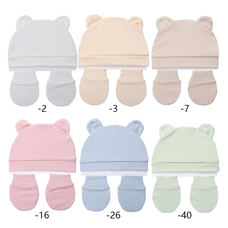 Newborn Safe Hat & Mittens set Adjustable Newborn Hat & Not Scratch Gloves Breathable Hat Excellent for Sleeping & Bath