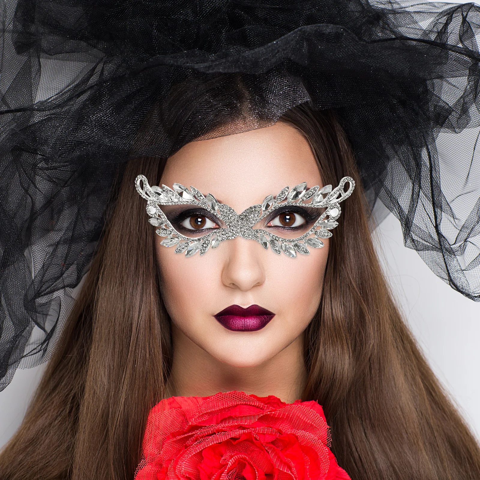 Masque de mascarade en strass, Costume d'halloween, robe fantaisie de fête, masque de bal pour femmes, accessoire de carnaval de danse Cosplay