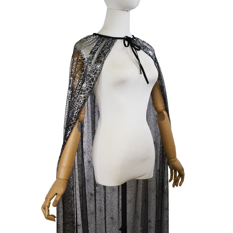 Imagen 4: Capa chal brillante para Halloween Unisex, ropa de fiesta para Cosplay, tela de araña con cordones, disfraz de Cosplay de mago y bruja para mujer