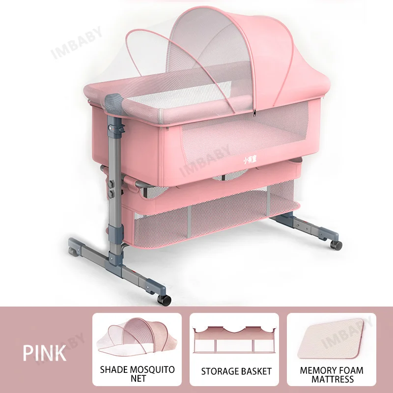 Imbaby Babybett tragbare faltbare Kleinkind Kleinkind Krippe abnehmbare Neugeborene einfarbige Krippe hoch und niedrig einstellbare Neuankömmlinge