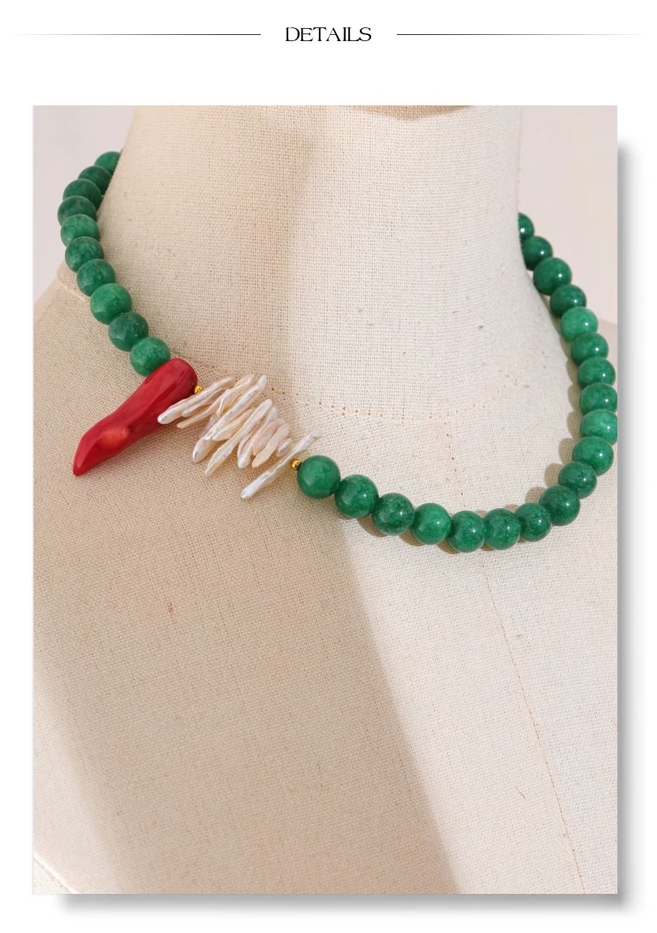 Yhpup Hochwertige grüne Naturstein-Süßwasser-Barockperlen-Kette, handgefertigte Halskette, Geschenk, modischer Premium-Kragen-Schmuck – Detail 13