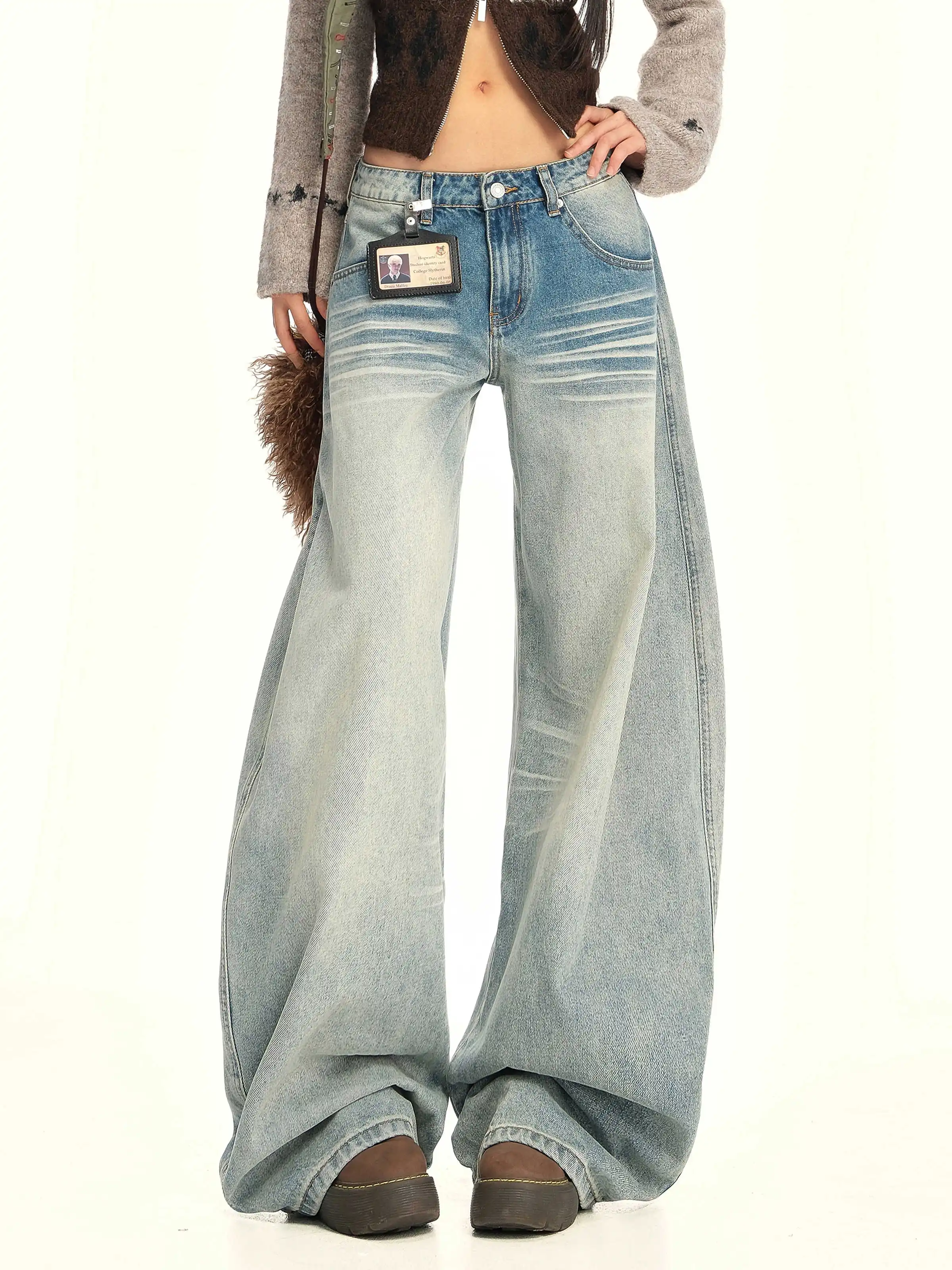 

Осенне-зимние женские джинсовые брюки Y2K, мешковатые широкие джинсы, японские джинсы в стиле Харадзюку в стиле гранж, Kpop 2000-х годов, новинка для бойфренда в стиле панк