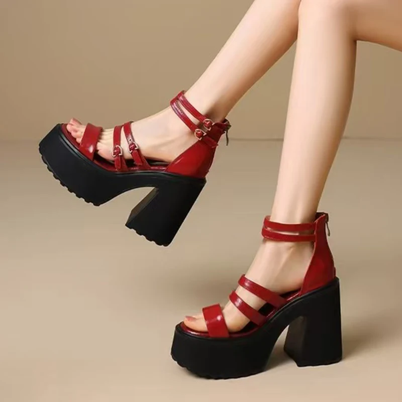 

Women Platform High Heels Sandals Open Toe Shoes Summer 2026 Designer New Pumps Chunky Leather Shoes Beach Slides Mujer Zapatos