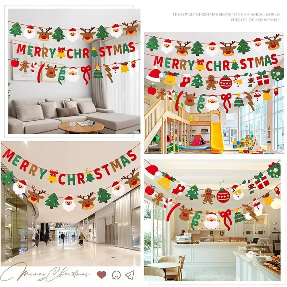 Bandera de bolas de Navidad, cadena de luces LED, decoraciones de árbol de Reno de Papá Noel, banderines de Feliz Navidad, suministros de decoración navideña, accesorio