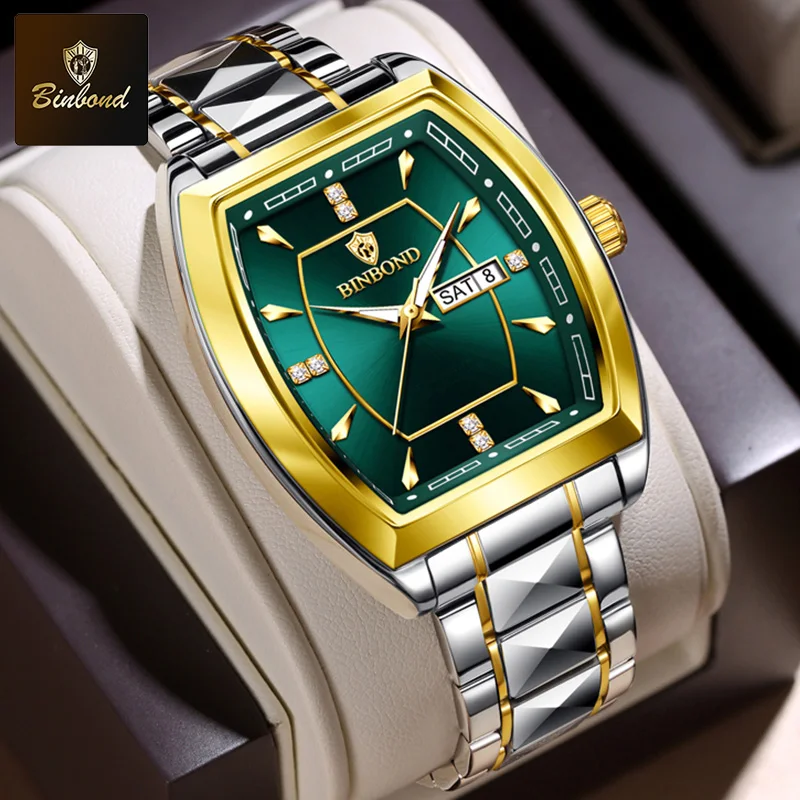 BINBOND Top Brand Luxury Men's Watches Waterproof Luminous Calendar Week Watch For Man Casual Stainless Steel Quartz Men Watch