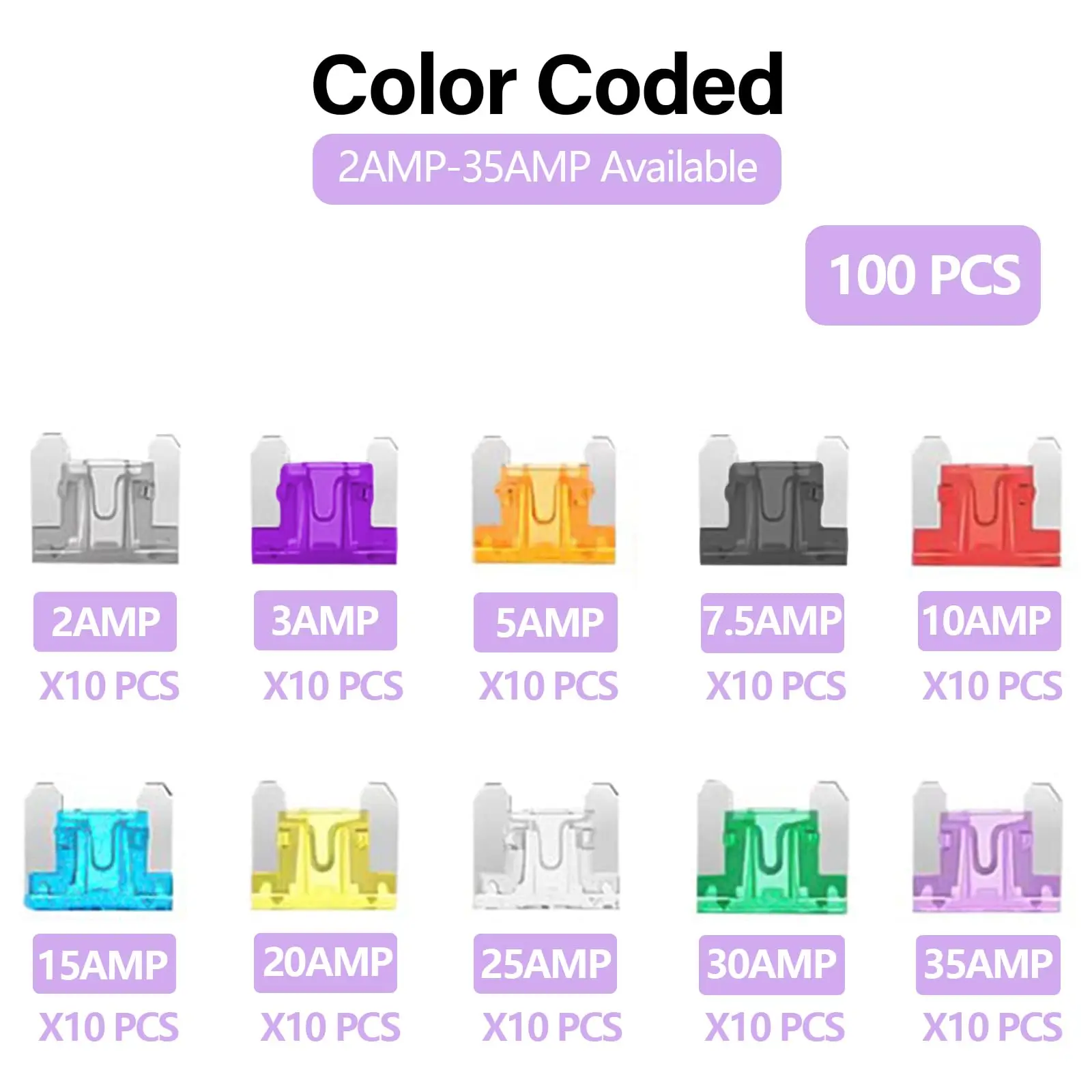 100 Mini Car Fuses Automotive Blade Type Micro Fuse Assortment In Box 2A/3A/5/A/7.5A/10A/15A/20A/25A/30A/35A image 2
