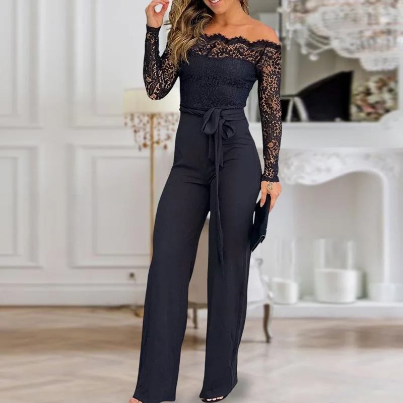 

Low Waist Lace Jumpsuit Women's Wide Leg One-Piece Suit Spring Fashion plus Size Casual Comfortable Romper