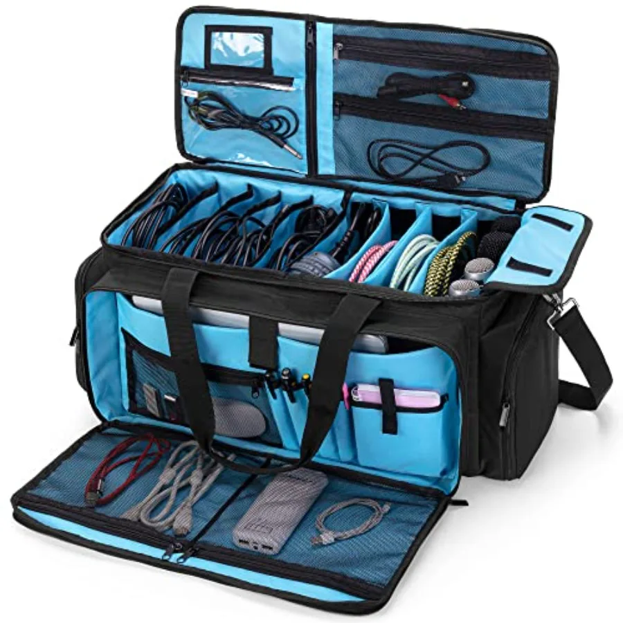 

Large DJ Gig Bag Travel DJ Cable File Case with Padded Bottom and Detachable Dividers DJ Gear Storage Organizer for Microphones