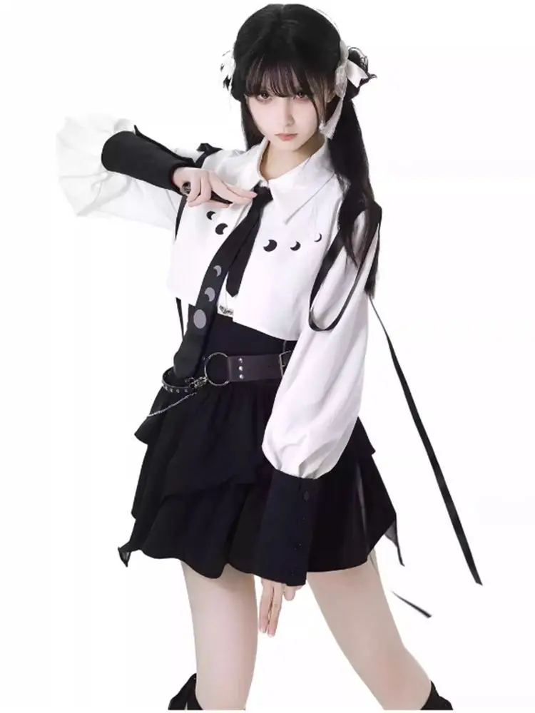 Neue Chinesische Stil Langarm Shirt Frauen + Hohe Taille Geraffte A-linie Kuchen Röcke + Y2k Slim Fit Kummerbund Drei Stück Sets