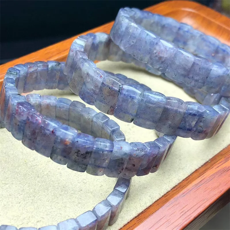 Natural Cordierite Bangle Crystal Healing Stone Stretch Polychrome Gemstone For Women Birthday Present Lover Gift 1pcs 6x11mm