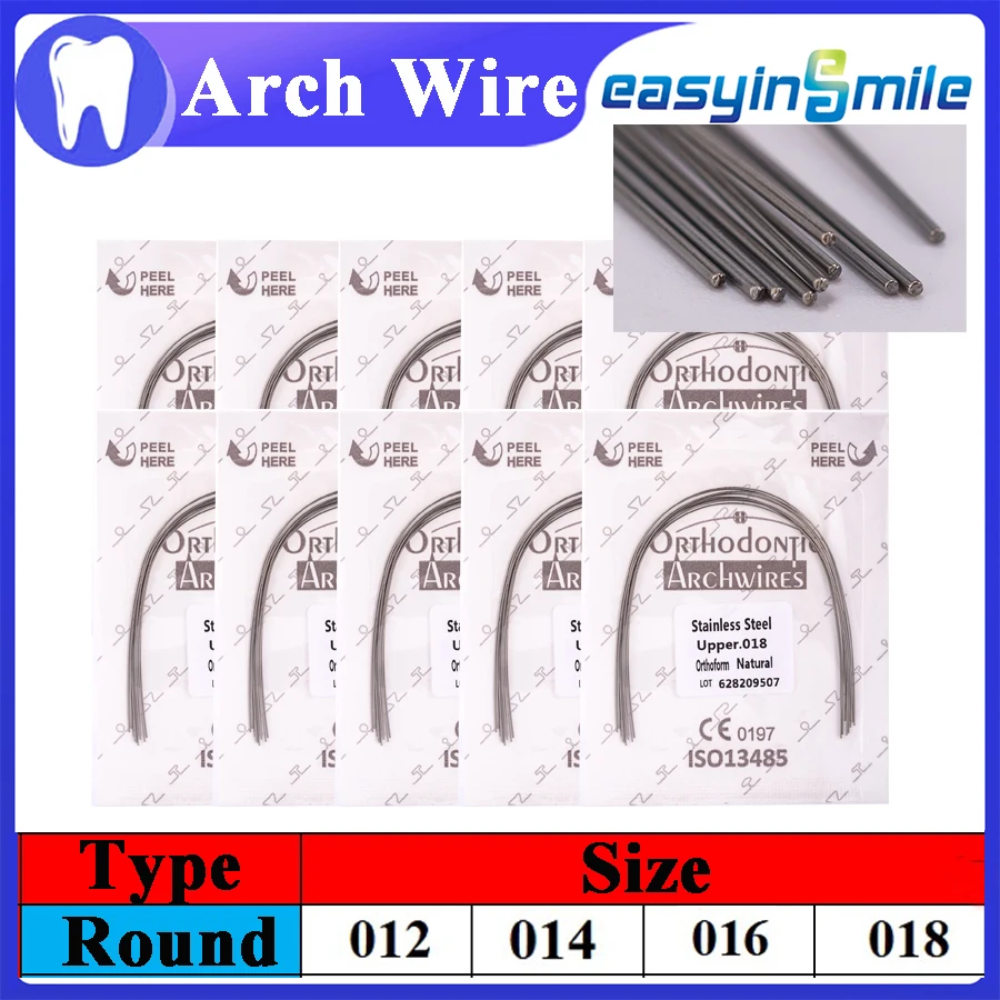 

Dental archwires stainless steel super elastic orhto arch wires natural form round 012/14/16/18 for metal bracekts