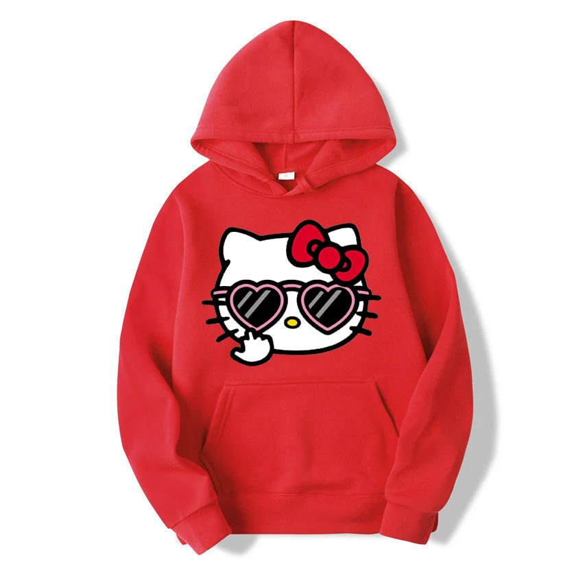 2024 Fashion Kawaii Sanrio Hello Kitty Animation Hoodie Women Solid Color Y2K Aesthetic Top Spring Autumn Casual Jacket Sweater