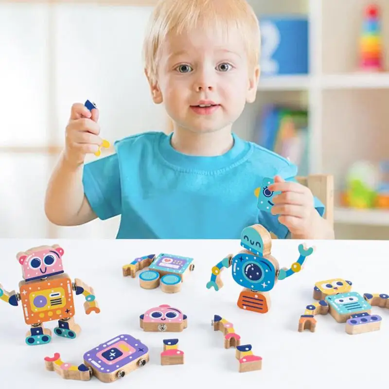 Bouwspeelgoed voor kinderen Houten robotbouwspeelgoed Educatieve blokken Stemkits 4-delige creatieve spelrobotbouwset voor jongens