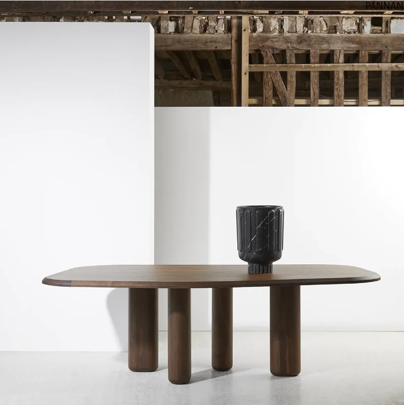 Medieval designer solid wood dining table French art wabi wind special-shaped tea dining table