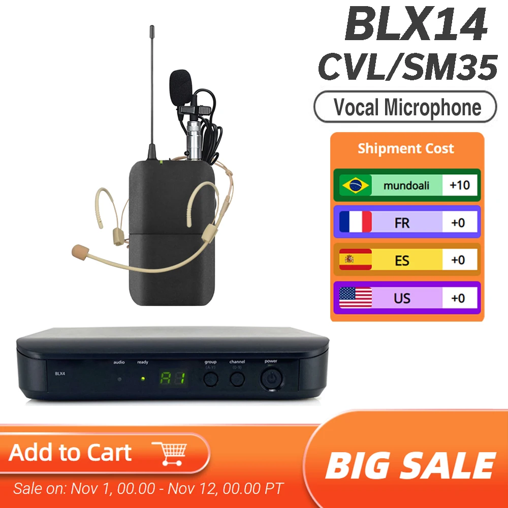 BLX14 BLX4 BLX24 Wireless Presenter System bodypack microphone wireless CVL Lavalier Mic WB98 for Saxophone guitar Karaoke Stage