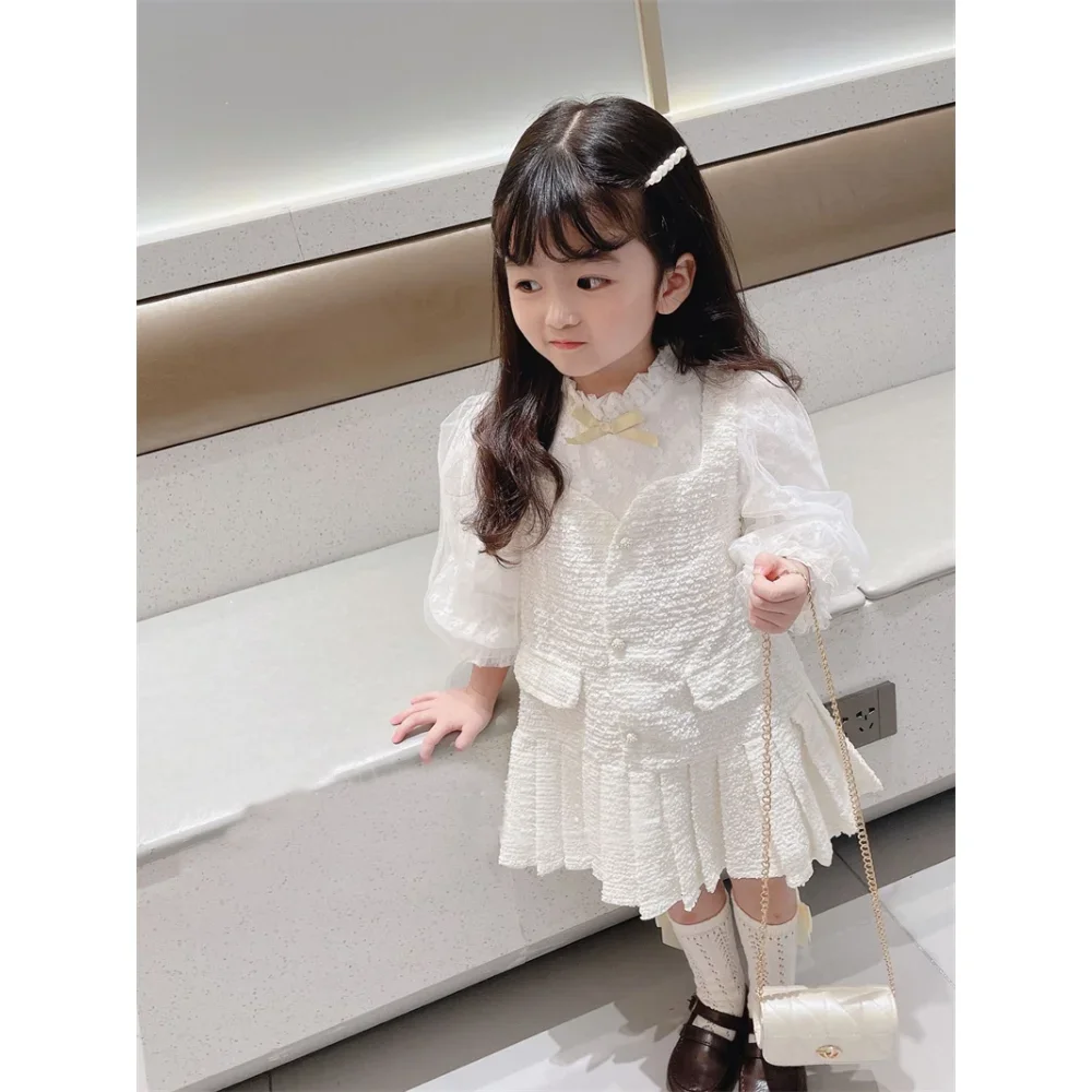 Girl Baby Fashionable Two Piece Dress Girl\'s Autumn Dress Little Fragrant Princess Dress 1-7 Years Old платье белое детское