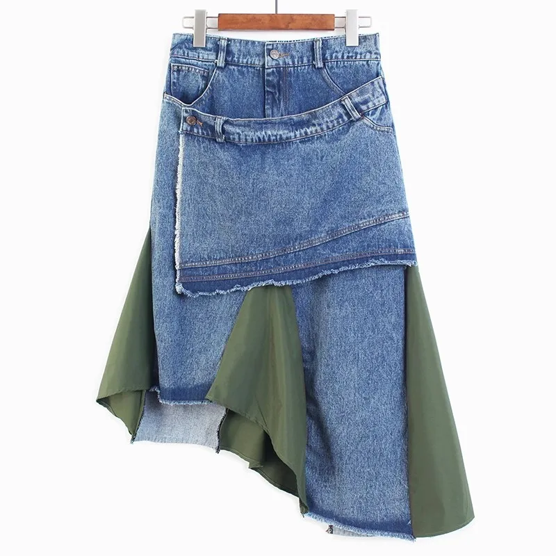 

Stylish Irregular Denim Skirts for Women 2023 Spring Autumn New High Waist Street Mid length Skirt Female Fashion Clothing Y4409