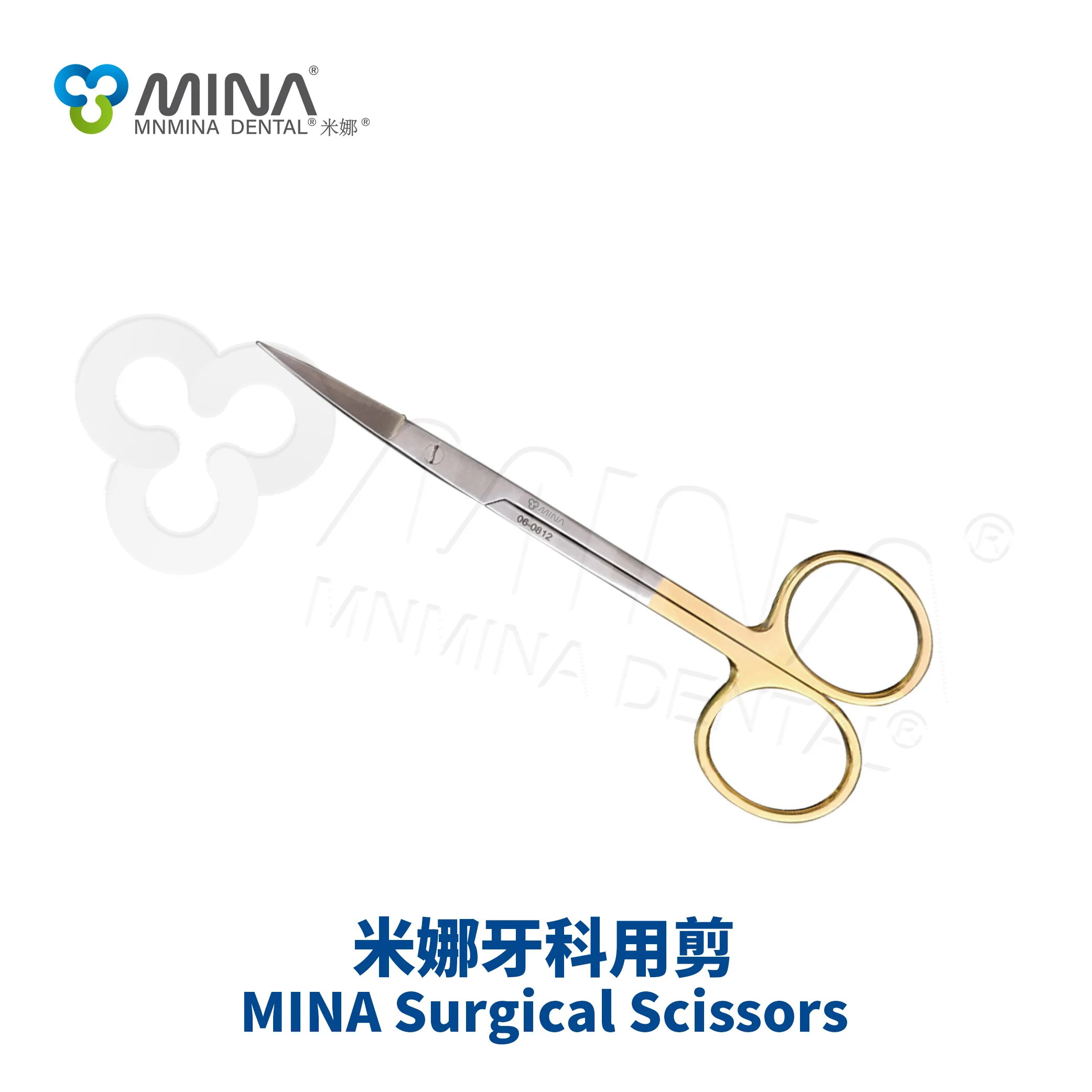

Ножницы хирургические стоматологические MINA (Корея), ручные, золотые