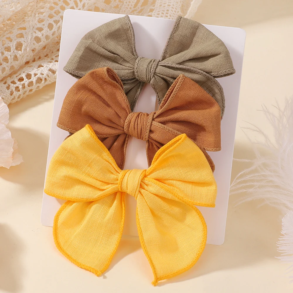 3 Teile/satz Baumwolle Cheer Bögen Haar Clips für Baby Mädchen Handgemachte Herbst Große Bowknot Sichere Haarnadeln Headwear Kinder Haar Zubehör – Detail 7