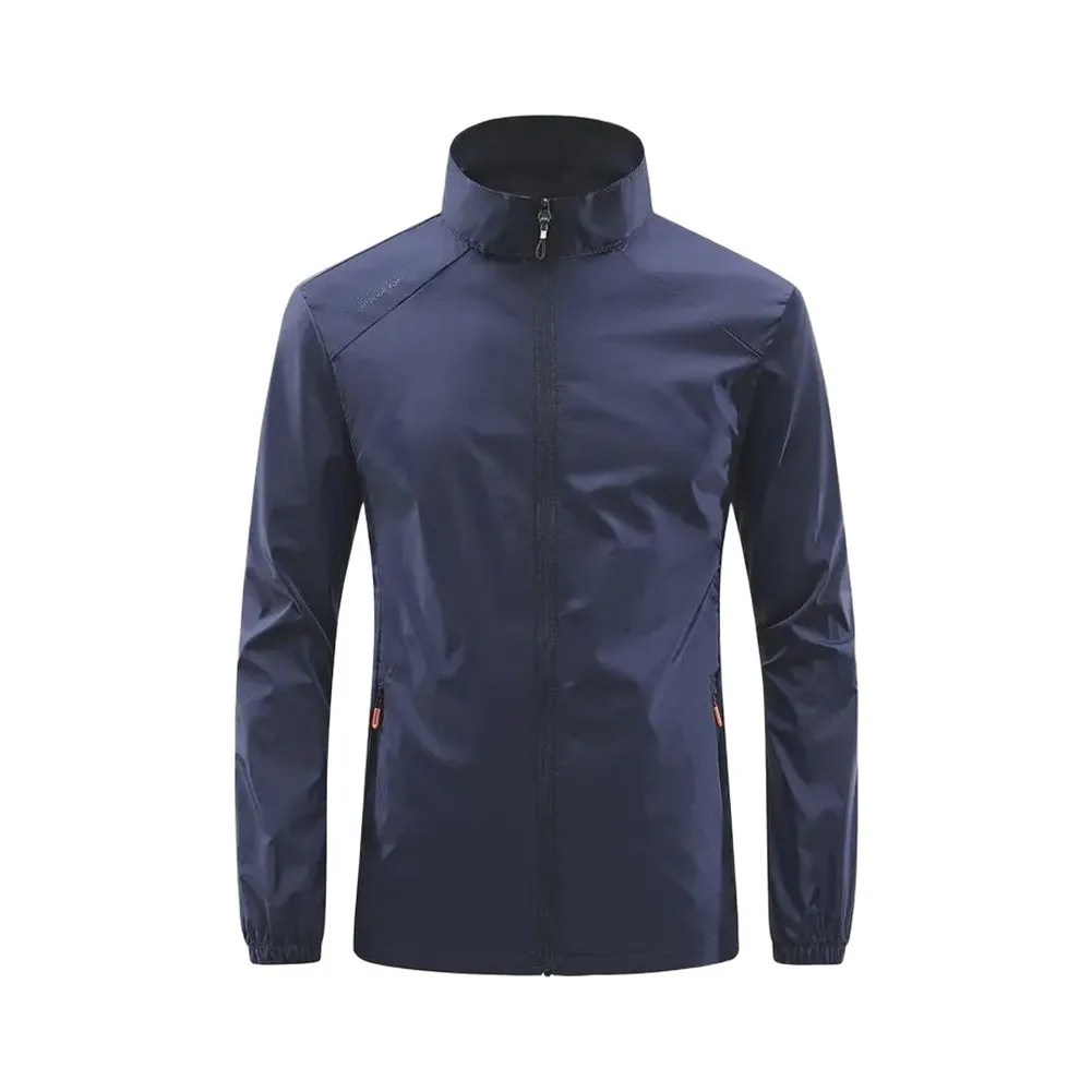 Men's Wind Resistant Long Sleeve Casual Coat with Standing Collar for Sun Protection and Outdoor Comfort in Warm Seasons