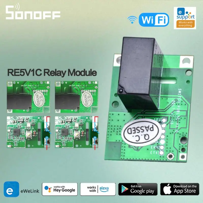 SONOFF RE5V1C Wifi DIY Switch 5V DC Relay Module Smart Wireless Switches Inching/Self-locking APP/Voice Remote ON/OFF Modules