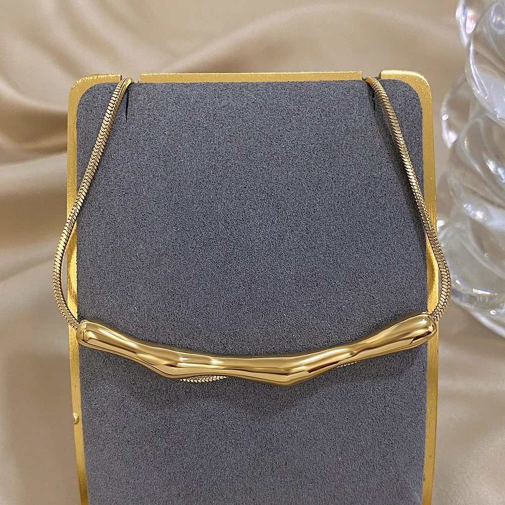 Unique Stainless Steel Irregular Cast Bar Choker Necklaces for Women Men Gold Plated Necklace Metal Chain Waterproof Jewelry