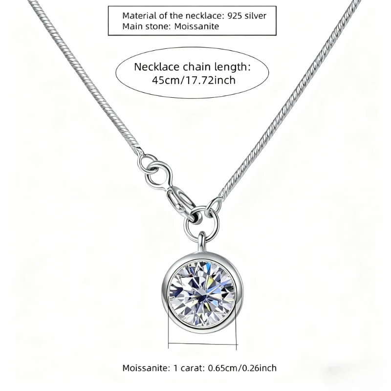 قلادة من الفضة عيار 925 عيار 1 قيراط مويسانيتي مستديرة متعددة الاستخدامات للرجال والنساء عالية الجودة #6