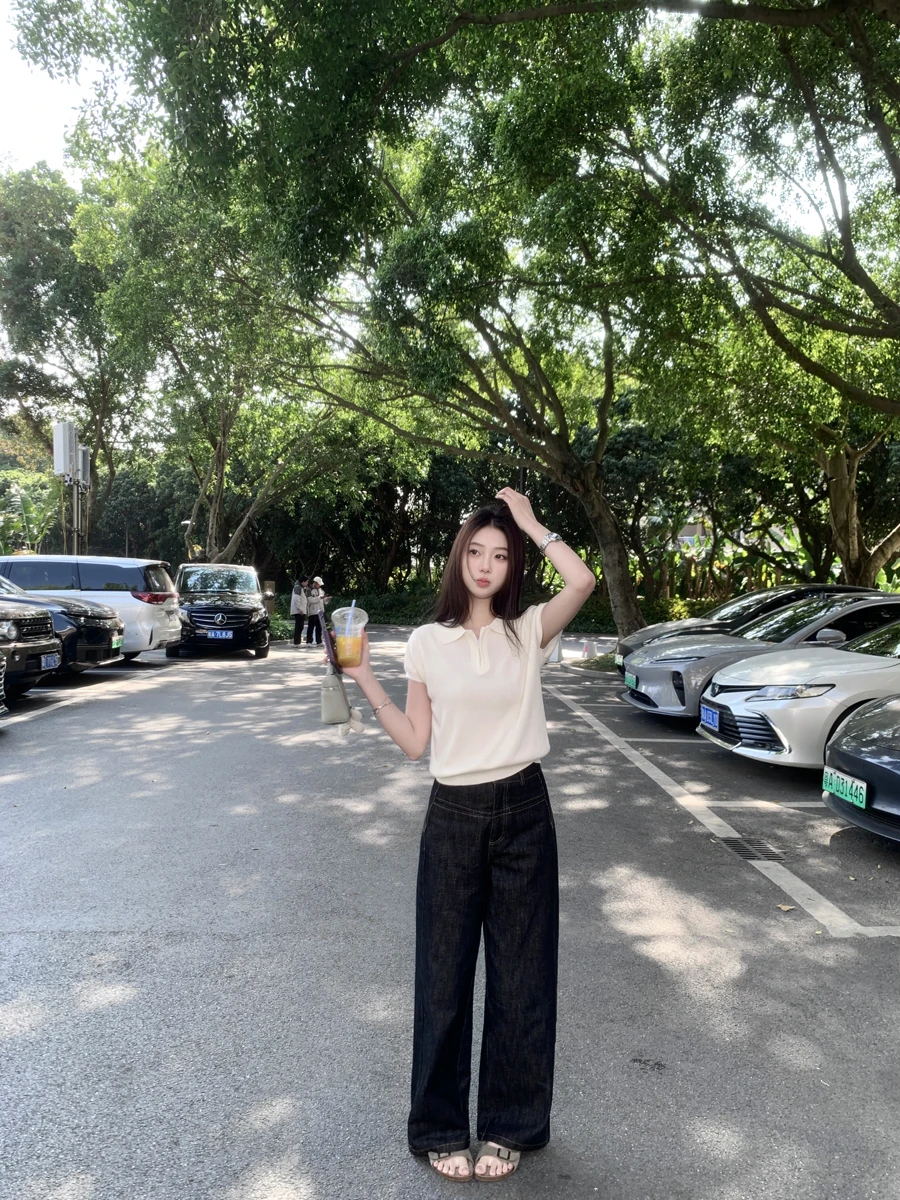 

American Sle Low Waist Wide Leg Yellow Stitching Original Color Denim Pants Women's Spring 2026 New Bananas Pants